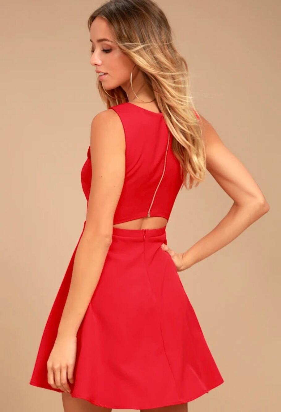 NWT! Lulus Just Us Red Skater Cut Out Back Dress M